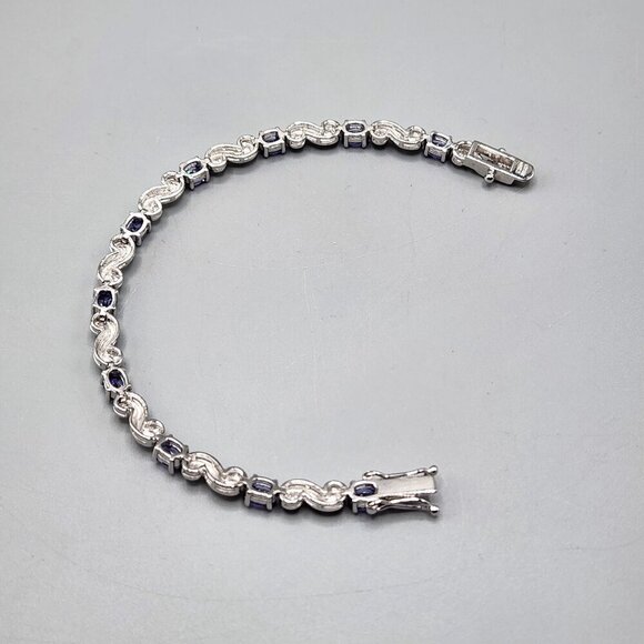 Sterling Silver Blue Cubic Zirconia Tennis Bracelet S Swirl Links Sterling Thai - Picture 5 of 8